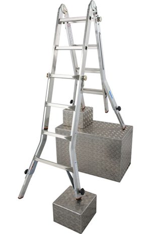 Monto TeleVario Alu-Gelenk-Teleskopleiter mit 4 Holmverlängerungen – Arbeitshöhe 3.00–5.00 m – 4x4 Sprossen