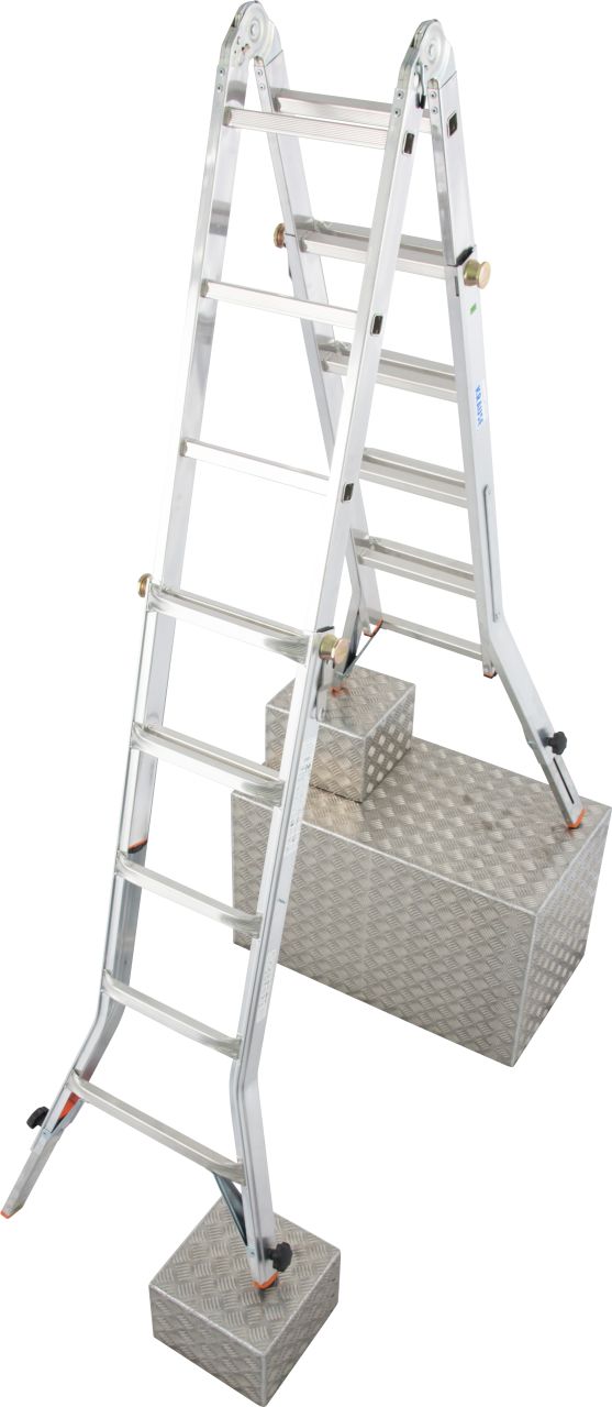 Monto® TeleVario® Sprossen-Gelenk-TeleskopLeiter mit 4 Holmverlängerungen - Alu - Arbeitshöhen 3.00 m bis 6.05 m - 4 x 5 Sprossen