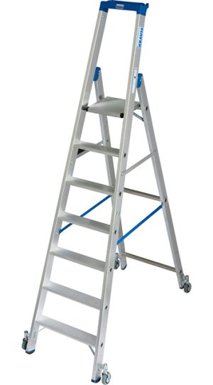 Stabilo® Professional Stufen-StehLeiter, fahrbar - Alu - Arbeitshöhe 3.65 m - 1 x 7 Stufen