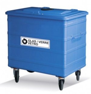 800 Liter Stahlcontainer GLAS mit Einwurf-Gummimanschette und Dreikantschloss