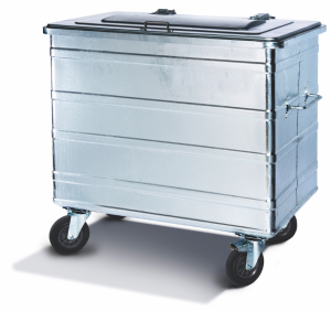 800 Liter Standard Stahlcontainer mit 4 Lenkrollen, 1 Bremse und 2 Richtungsfeststeller