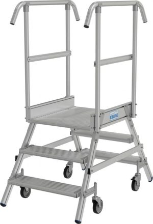 Stabilo® Professional PodestLeiter fahrbar, beidseitig begehbar, Alu, Arbeitshöhe bis 2.75m, 2x3 Stufen