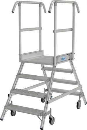 Stabilo® Professional PodestLeiter fahrbar, beidseitig begehbar, Alu, Arbeitshöhe bis 3m, 2x4 Stufen
