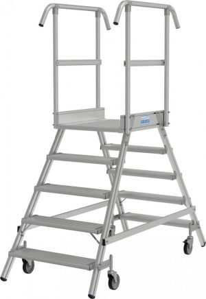 Stabilo® Professional PodestLeiter fahrbar, beidseitig begehbar, Alu, Arbeitshöhe bis 3.20m, 2x5 Stufen