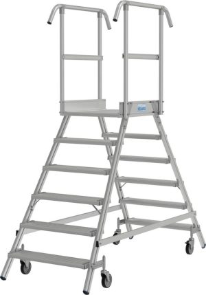 Stabilo® Professional PodestLeiter fahrbar, beidseitig begehbar, Alu, Arbeitshöhe bis 3.45m, 2x6 Stufen