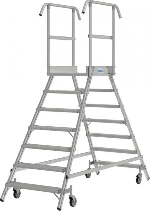 Stabilo® Professional PodestLeiter fahrbar, beidseitig begehbar, Alu, Arbeitshöhe bis 3.70m, 2x7 Stufen