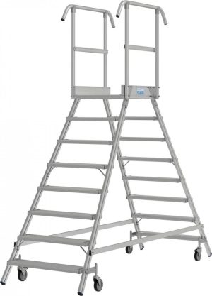 Stabilo® Professional PodestLeiter fahrbar, beidseitig begehbar, Alu, Arbeitshöhe bis 3.95m, 2x8 Stufen