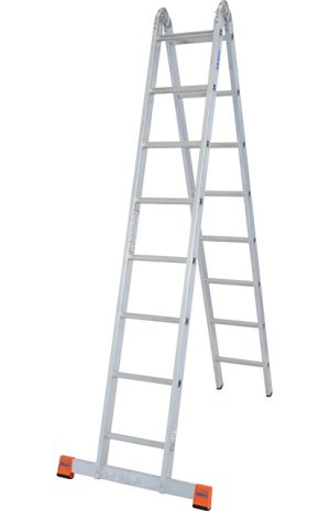Monto® Trimatic® Sprossen-Gelenk-DoppelLeiter - Alu - Arbeitshöhen 3.55 m bis 5.50 m - 2 x 8 Sprossen