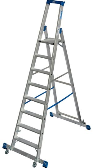 Stabilo® Professional Stufen-StehLeiter, fahrbar mit Traverse - Alu - Arbeitshöhe 3.90 m - 1 x 8 Stufen