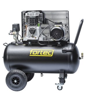 Fortec® AIR-90/420 Kolbenkompressor mobil, 90 L Tank, Schnellkupplungen, Hammerschlag-Lackierung, Ansaugleistung 420 l/min, Druck 10 bar, Leistung 2200W, 400V