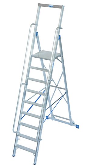 Stabilo® Professional Stufen-StehLeiter, Standplattform & Sicherheitsbügel, fahrbar - Alu - Arbeitshöhe 4.10 m - 1 x 9 Stufen