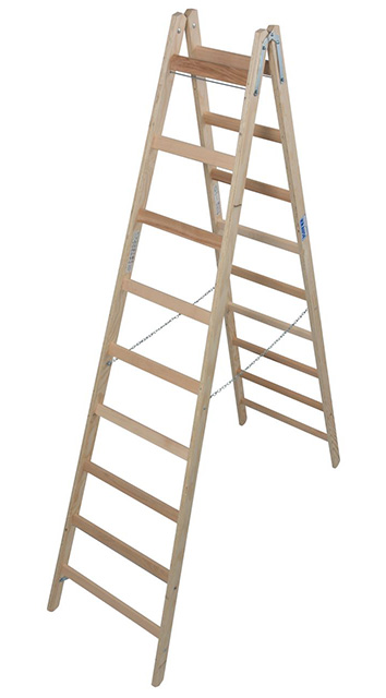 Stabilo® Professional Sprossen-DoppelLeiter - Holz - Arbeitshöhe 3.80 m - 2 x 9 Sprossen