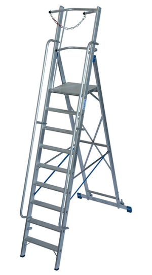 Stabilo® Professional Stufen-StehLeiter, Sicherheitsbügel & Absicherung, fahrbar - Alu - Arbeitshöhe 4.10 m - 1 x 9 Stufen