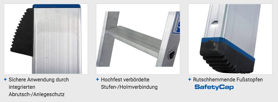 Stabilo® Professional Stufen-AnlegeLeiter, einteilig - Alu - Arbeitshöhe 3.15 m - 1 x 8 Stufen – Bild 4