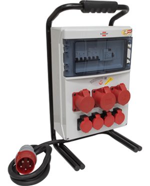 Stromverteiler BSV 4/32 FS/FI, tragbar, IP55/IP44, Steckdosen 3 x CEE / 4 x T25, Stecker CEE - 2 m / 5 x 4.0 mm² - 230/400 V, 16/32 A