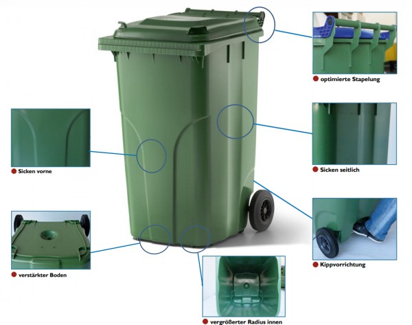 240 Liter Kunststoffcontainer mit Deckel - Grün – Bild 2