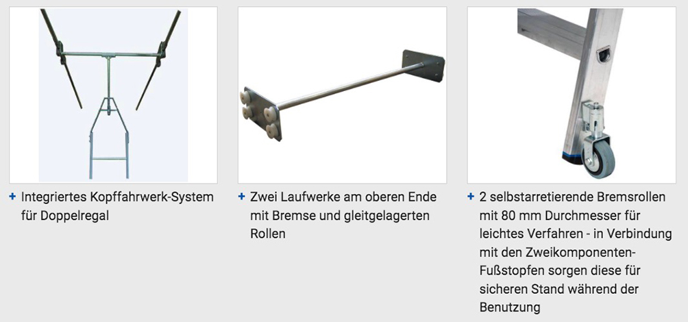 Stabilo® Professional Stufen-RegalLeiter Doppelregal, Rundrohr-Schienenanlage - Alu - Arbeitshöhe 3.85 m - 1 x 11 Stufen – Bild 5