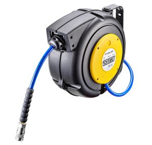 Fortec® AIR-10IT Druckluft-Schlauchaufroller, Schlauchlänge 10 m, Kupplung & Nippel, Schlaucharretierung, Betriebsdruck 15 bar