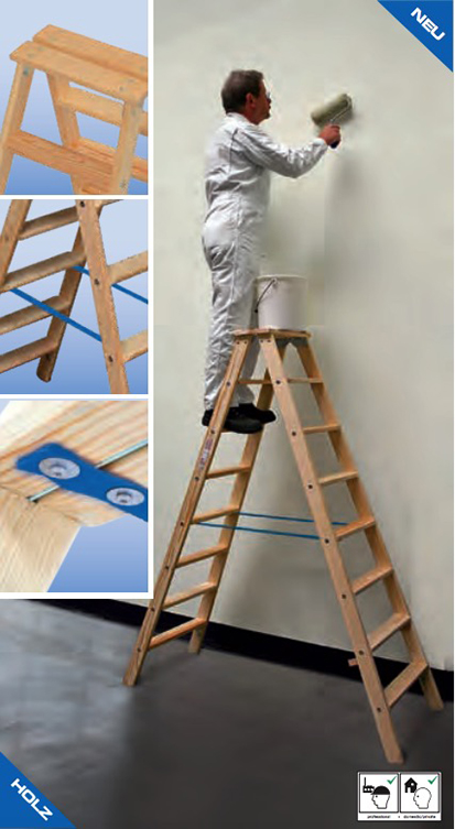 Stabilo® Professional Stufen-DoppelLeiter - Holz - Arbeitshöhe 3.10 m - 2 x 7 Stufen – Bild 4