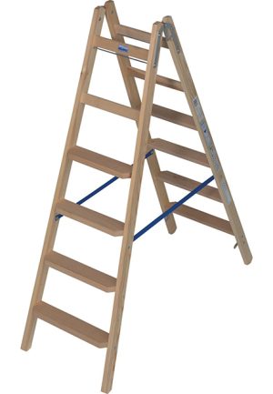 Stabilo Professional Stufen/Sprossen-Doppelleiter Bockleiter - Holz - Arbeitshöhe 3.00 m - 2 x 6 Stufen/Sprossen