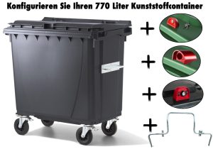770 Liter Kunststoffcontainer in 5 Farben optional mit Fusspedal & Containerschloss