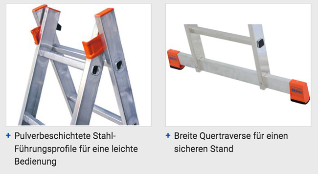 Monto® Dubilo® Sprossen-MehrzweckLeiter, zweiteilig - Alu - Arbeitshöhen 4.40 m bis 6.85 m - 2 x 12 Sprossen – Bild 6