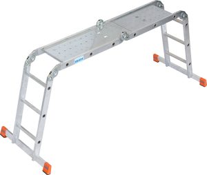 Monto® MultiMatic® Sprossen-Gelenk-UniversalLeiter dreiteilig - Alu - Arbeitshöhen 2.95 bis 4.40 m - inkl. Plattform-Set - 4 x 3 Sprossen