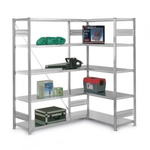 Eck-Fachbodenregal - ORION PLUS - HxLxT 2000x1000/1400x400 mm verzinkt