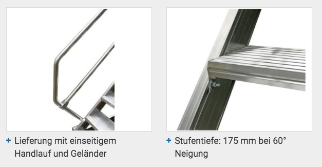 Stabilo® Treppe mit Plattform - Neigung 60° - Stufenbreite 60 cm - Höhe 1.75-2.00 m - 1 x 8 Stufen – Bild 3