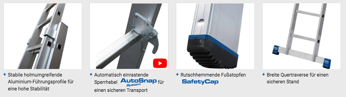 Stabilo® Professional Sprossen-SchiebeLeiter, zweiteilig - Alu - Arbeitshöhe 8.45 m - 2 x 15 Sprossen – Bild 5