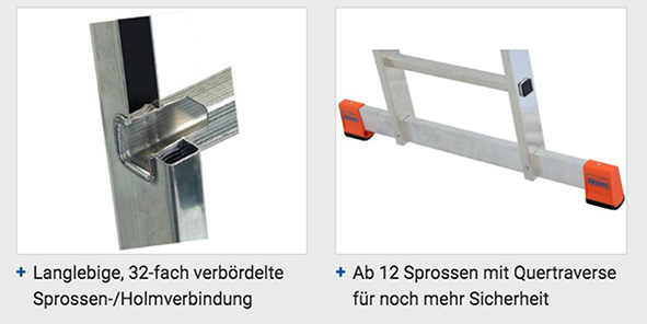 Monto® Sibilo® Sprossen-AnlegeLeiter, einteilig - Alu - Arbeitshöhe 4.40 m - 1 x 12 Sprossen – Bild 3