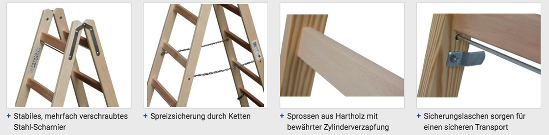 Stabilo® Professional Sprossen-DoppelLeiter - Holz - Arbeitshöhe 4.55 m - 2 x 12 Sprossen – Bild 4