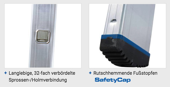 Stabilo® Professional Sprossen-AnlegeLeiter, einteilig - Alu - Arbeitshöhe 3.60 m - 1 x 9 Sprossen – Bild 3