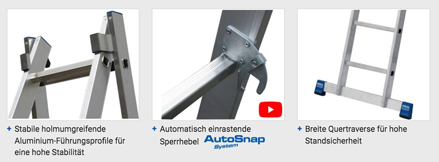 Stabilo® Professional Sprossen-MehrzweckLeiter, zweiteilig - Alu - Arbeitshöhen 4.40 m bis 6.85 m - 2 x 12 Sprossen – Bild 7