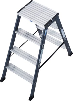 Monto® SePro D® Stufen-DoppelLeiter, eloxiert - Alu - Arbeitshöhe 2.40 m - 2 x 4 Stufen