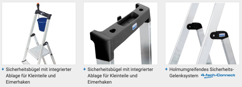 Monto® Solidy® Stufen-StehLeiter - Alu - Arbeitshöhe 3.70 m - 1 x 8 Stufen – Bild 4