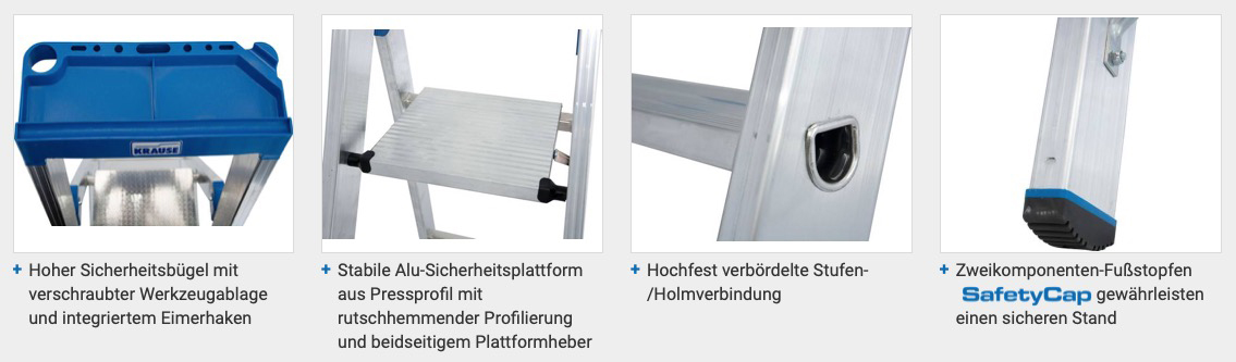 Stabilo® Professional Stufen-StehLeiter mit Multifunktionsschale - Alu - Arbeitshöhe 4.35 m - 1 x 10 Stufen – Bild 3
