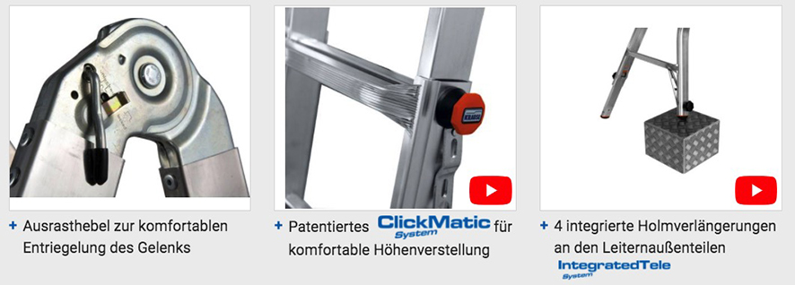 Monto TeleVario Alu-Gelenk-Teleskopleiter mit 4 Holmverlängerungen – Arbeitshöhe 3.00–5.00 m – 4x4 Sprossen – Bild 6