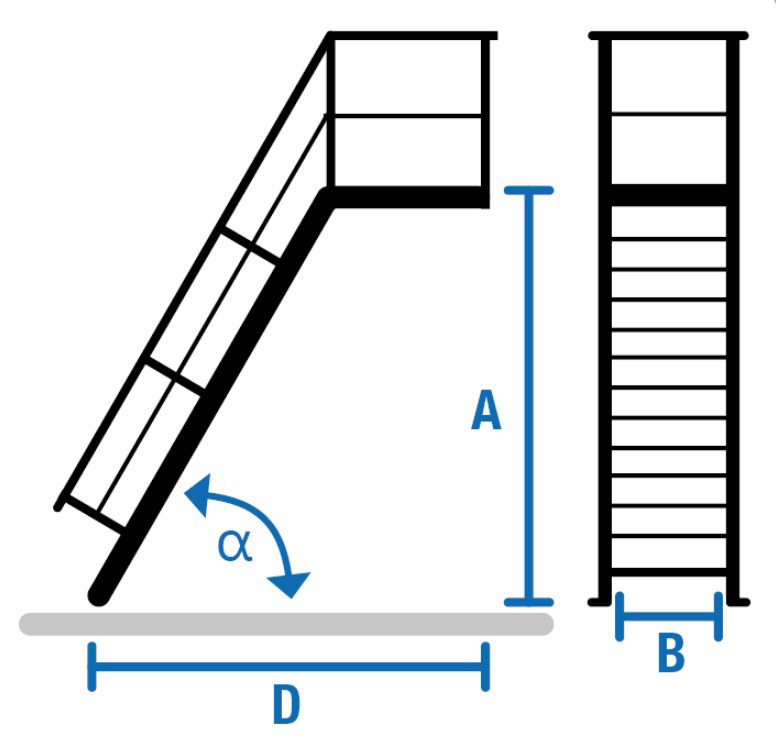 Stabilo® Treppe mit Plattform - Neigung 45° - Stufenbreite 100 cm - Höhe 3.44-3.66 m - 1 x 17 Stufen – Bild 2