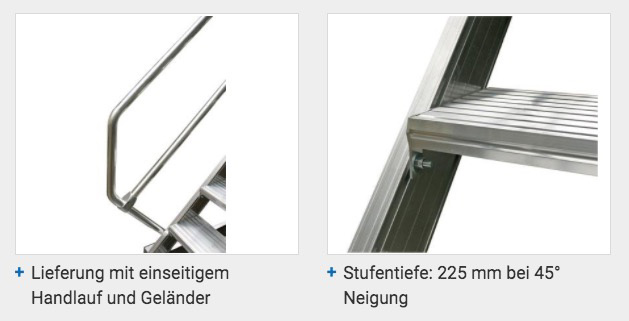 Stabilo® Treppe mit Plattform - Neigung 45° - Stufenbreite 60 cm - Höhe 1.72-1.94 m - 1 x 9 Stufen – Bild 3