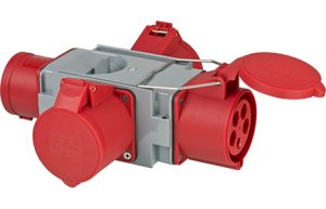 CEE-Adapter Stromverteiler, 5-polig, IP44 - Steckdosen 3 x CEE / Stecker 1 x CEE / CEE-Kupplung - 400 V/32 A