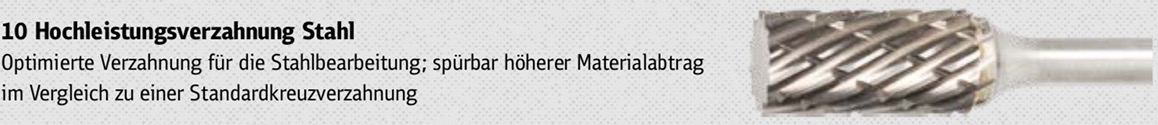 Hartmetallfräser HF 100 B / Ø x H x L = 9.6 x 19 x 64 mm / Schaft-Ø 6 mm / Spezialverzahnung Stahl - VE = 1 Stück – Bild 6