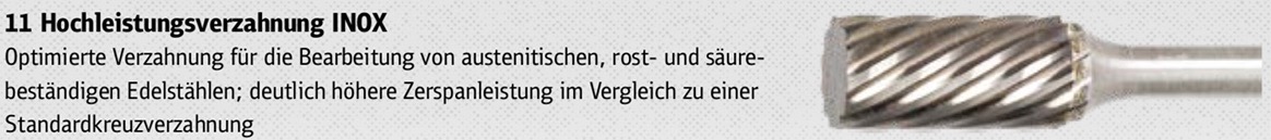 Hartmetallfräser HF 100 F / Ø x H x L = 9.6 x 19 x 64 mm / Schaft-Ø 6 mm / Spezialverzahnung INOX - VE = 1 Stück – Bild 6