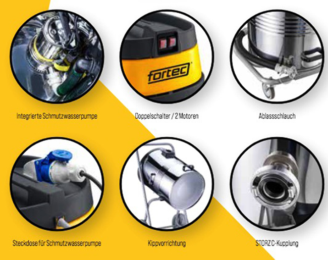 fortec WD/80.2I/IP Industrie-Pumpensauger - Chromstahl - 2 Motoren - inkl. Schmutzwasserpumpe - Saugleistung 190 mbar - Leistung 2 x 1150 W - 230 V – Bild 3
