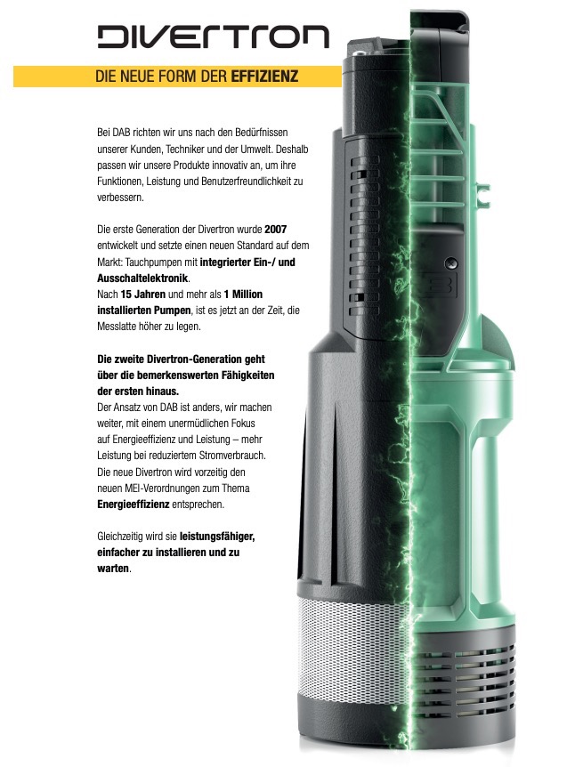 DAB Divertron 650 M Tauchdruckpumpe für Zisternen & Regenwassertanks 4800 l/h, Fh 29.6m, 2.96 bar, 0.42 kW, 1x230V – Bild 3