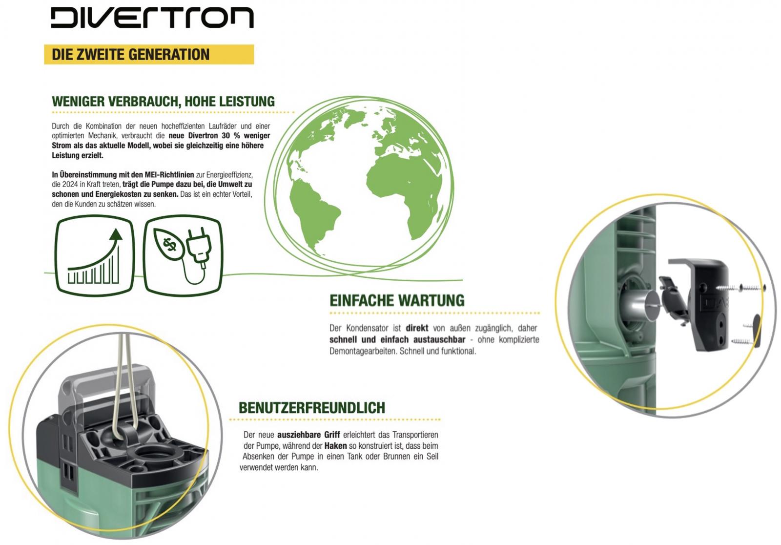 DAB Divertron 900 M Tauchdruckpumpe für Zisternen & Regenwassertanks 6300 l/h, Fh 45 m, 4.5 bar, 920W, 230V – Bild 11