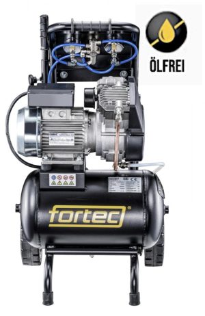 Fortec® AIR-20/460-OL Kolbenkompressor mobil, 20 L Tank, Ölfrei, Keilriemenantrieb, Ansaugleistung 460 l/min, Druck 10 bar, Leistung 1800W, 230V