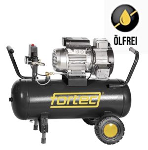 Fortec® AIR-50/320-OL Kolbenkompressor mobil, 50 L Tank, Ölfrei, 2 Zylinder, Ansaugleistung 320 l/min, Druck 10 bar, Leistung 2200W, 230V