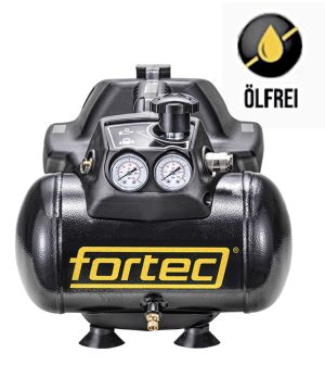Fortec® AIR-6/170-OL Kompaktkompressor mobil, 6 L Tank, Ölfrei, Ansaugleistung 170 l/min, Druck 8 bar, Leistung 1100W, 230V