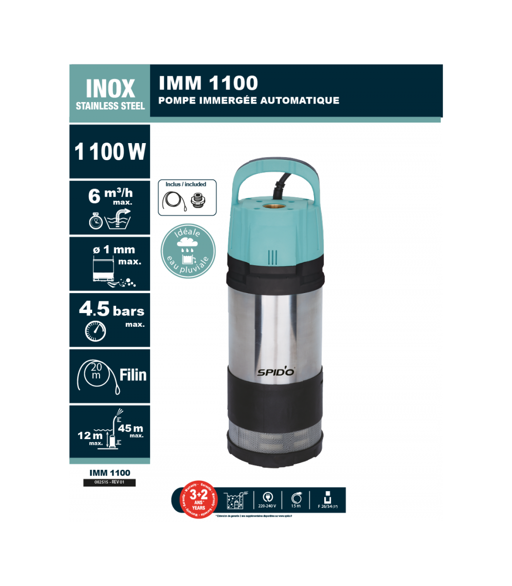 ODREA - S IMM 1100 automatische Tiefbrunnenpumpe 6'000 l/h, Fh 45m, 4.5 bar, 1100W, 230V – Bild 4